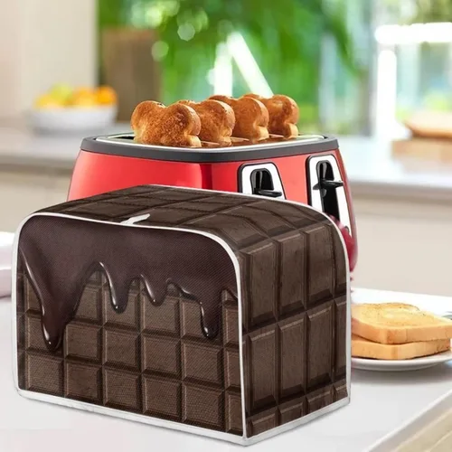 Vista 4 de chaqlin Cubierta para tostadora con estampado de chocolate, 2 rebanadas, resistente a las manchas, cubierta para horno de pan de diseño divertido