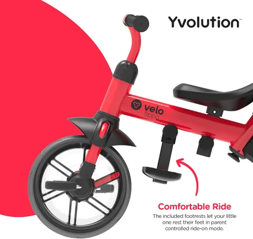 Vista 3 de Yvolution Y Velo Flippa - Triciclo convertible a bicicleta de balance 4 en 1 para pequeños de 2 a 5 años Rojo
