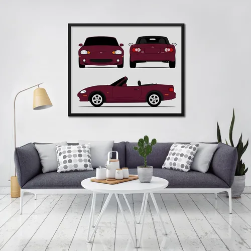 Vista 8 de Custom Car Posters Handmade Poster compatible with Mazda Miata NB (1998-2005) (Front Rear Side) Print Wall Art Décor - 8x10 Metallic Print (Unframed)