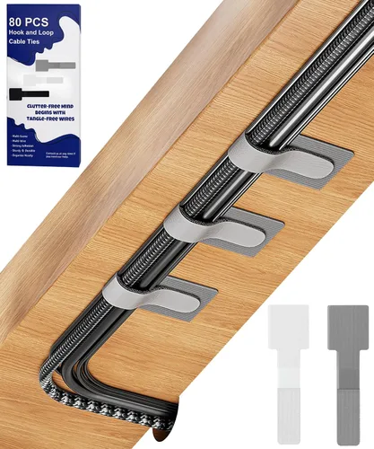 Vista 8 de 80 bridas para cables de gancho y bucle, correas de cable de gancho y bucle, gestión de cables debajo del escritorio, clips adhesivos para cables