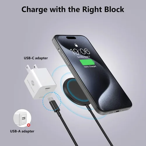 Vista 6 de ZEROLEMON Cargador inalámbrico magnético de 10 pies, compatible con MagSafe, almohadilla de carga inalámbrica rápida con cable trenzado de 10 pies