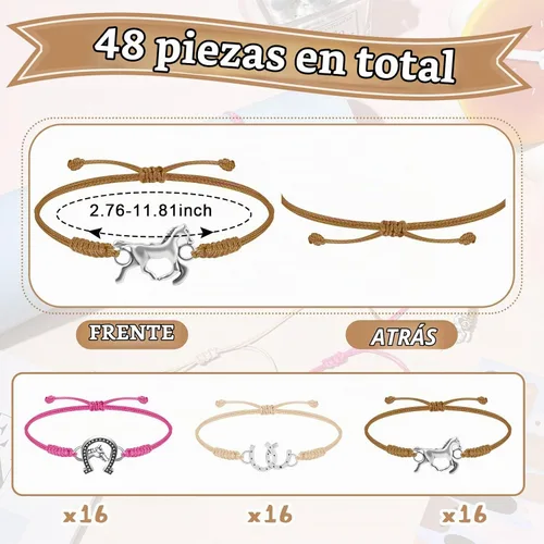 Vista 2 de Sureio - 48 unidades de pulseras trenzadas ajustables a granel, estilos de gimnasia para suministros de Navidad