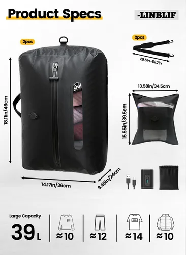 Vista 6 de Bolsas de vacío de viaje con bomba, IP67, reutilizables, impermeables, de nailon, bolsas de compresión con ventana transparente para llevar