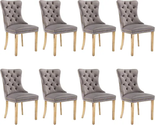 Vista 88 de SoarFlash Juego de 2 sillas de comedor de terciopelo, silla lateral de respaldo alto, silla lateral moderna tapizada de alta gama con botones Beige