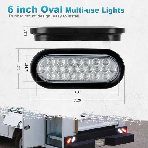 Vista 7 de Partsam 2 luces LED ovaladas rojas + 2 blancas de 6 pulgadas para remolque, kit de lente transparente, 24 LED, impermeable, parada, freno, giro