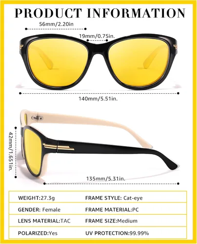 Vista 4 de LVIOE Lentes de conducción nocturna para mujeres y hombres, antirreflejos, polarizados, amarillos, lentes de visión nocturna para la noche, LN2317