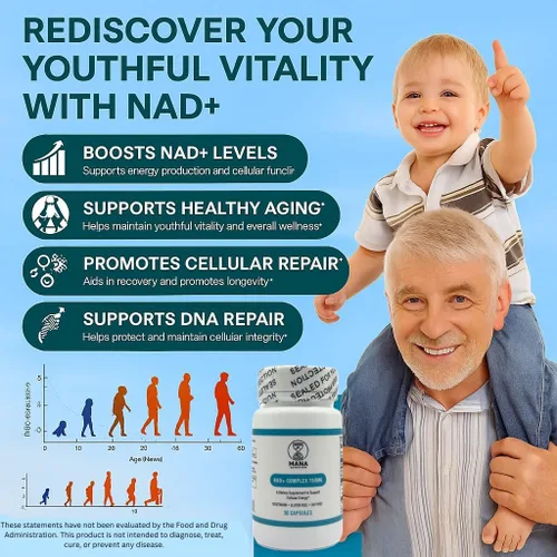Vista 3 de Complejo NAD+ de 750 mg – con niacina y vitamina C – vegano, sin gluten, sin OMG – 30 cápsulas Cellular Energy, Healthy Aging & Mitochondrial