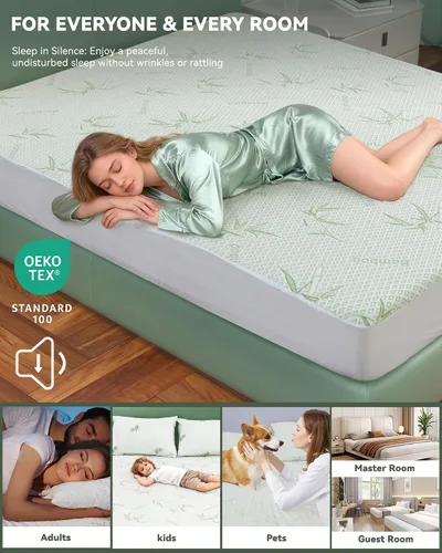 Vista 6 de Protector de colchón impermeable, 15% viscosa de bambú, funda de enfriamiento para personas que duermen con calor, tela de aire 3D, transpirable