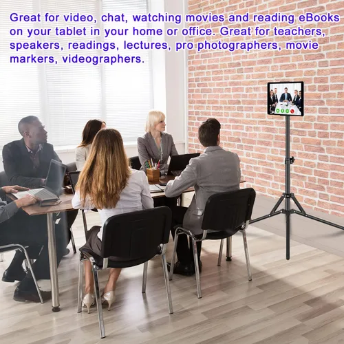 Vista 10 de SAMHOUSING Soporte de trípode para iPad, con soporte para iPad de 65 pulgadas de altura ajustable y soporte de piso para iPad con soporte de trípode