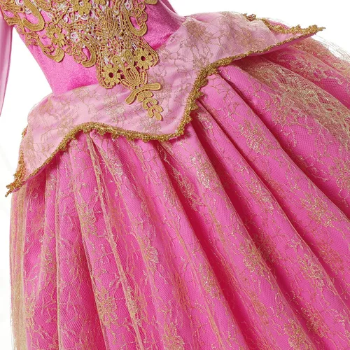 Vista 4 de Vestidos de princesa para niñas fiesta de cumpleaños cosplay vestido rosa con accesorios