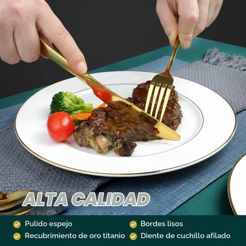 Vista 5 de OGORI - Juego de cubiertos dorados de acero inoxidable forjado, 24 piezas, servicio de 6