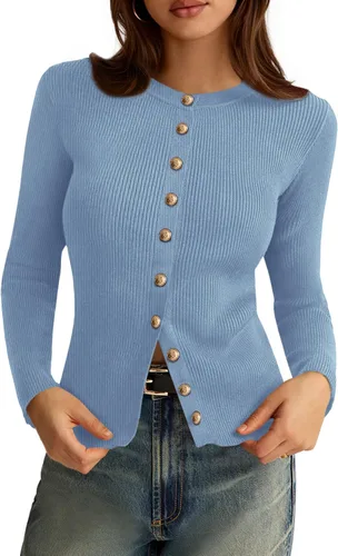 Vista 12 de PRETTYGARDEN Suéteres tipo cárdigan ligeros de otoño para mujer Marrón