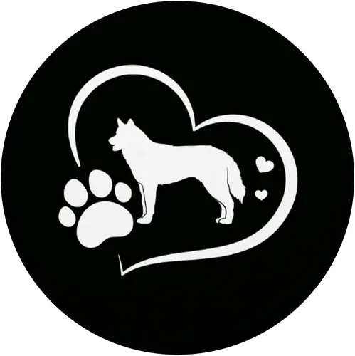 Vista 3 de Husky siberiano con estampado de huellas y corazón sobre fondo negro, PopSockets intercambiable PopGrip