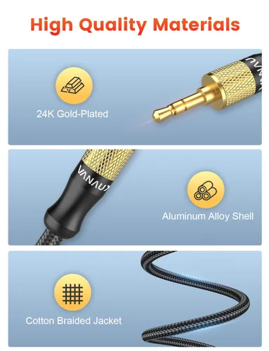 Vista 5 de VANAUX Cable auxiliar para automóvil de 90 grados en ángulo recto, cable auxiliar estéreo a conector compatible con reproductor MP3, estéreo