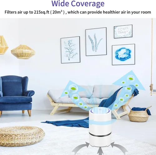 Vista 6 de Purificador de aire pequeño portátil para dormitorio con filtro HEPA, purificadores de aire para el hogar de bajo ruido mejorados (blanco)