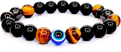 Vista 53 de Pulseras de triple protección con piedra de ojo de tigre de obsidiana negra con hematita para hombres y mujeres, pulsera de piedra curativa