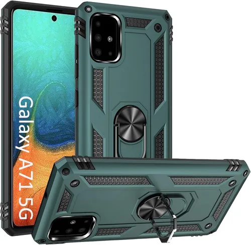 Vista 10 de Funda A71 5G para Samsung Galaxy A71 5G, con anillo de soporte, soporte ajustable, grado militar, protección resistente, a prueba de golpes, Negro