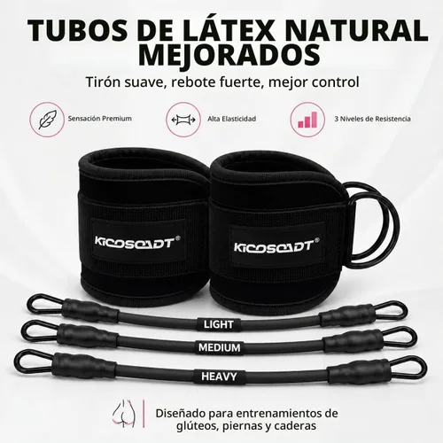 Vista 2 de Ankle Resistance Bands with Cuffs, Natural Latex Tubes, 3 Levels for Leg and Glute Workouts, Padded Ankle Straps for Kickbacks, Hip Training and