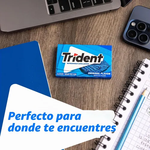 Vista 4 de Trident Goma de mascar sabor original sin azúcar, 14 unidades (paquete de 24) (336 unidades en total) Chicle con xilitol, perfecto para un aliento