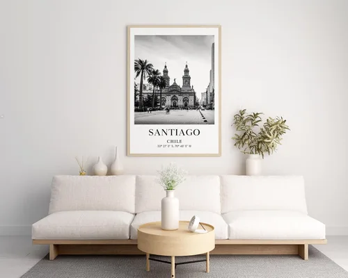 Vista 5 de Cartel de Santiago, foto de Santiago, foto de Chile, fotografía de América del Sur, Ciudades del mundo en blanco y negro, póster de viaje