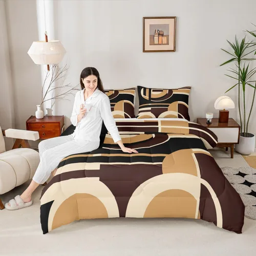 Vista 5 de Feelyou Juego de ropa de cama abstracta suave para niños y niñas, juego de edredón geométrico tamaño individual, edredón de rayas de microfibra