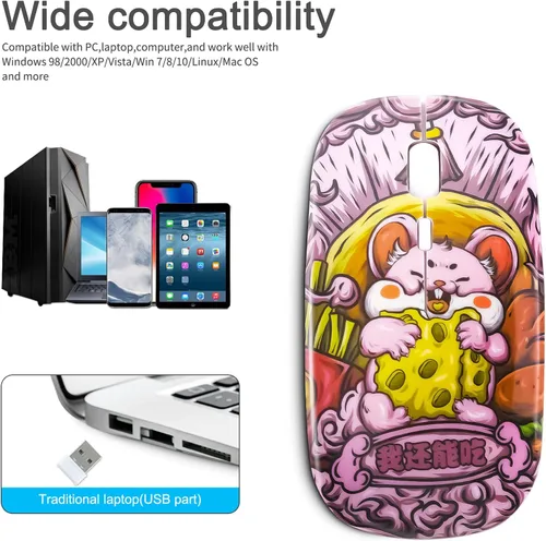 Vista 4 de 3C Light Lindo ratón óptico con cable USB con forma de panda, 1600 DPI, 3 botones para mujeres, niños y niñas (rosa)