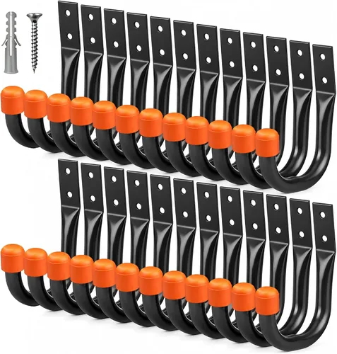 Vista 8 de HORUSDY 6-Pack Heavy Duty Metal Wall Hooks, Large Garage Storage & Organization Hooks for Tools, Extension Cords, Ladders, and Bags, Wall Mount J