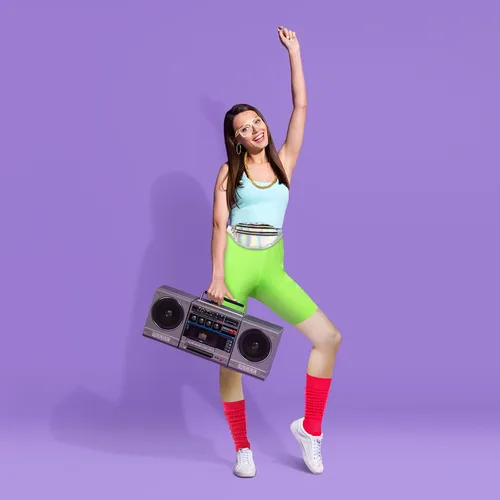 Vista 6 de TraLxwee Traje de los años 90 para mujer, accesorios de los años 90, disfraz de hip hop, incluyendo riñoneras, lentes de sol, calcetines, cadena