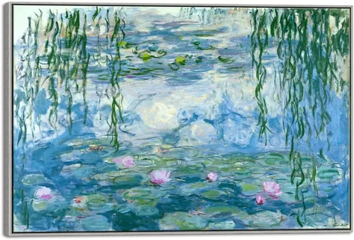 Vista 11 de Wieco Art Arte de pared enmarcado, lirios de agua por Claude Monet, lienzo, pinturas impresas, reproducción, lienzo moderno, arte de pared