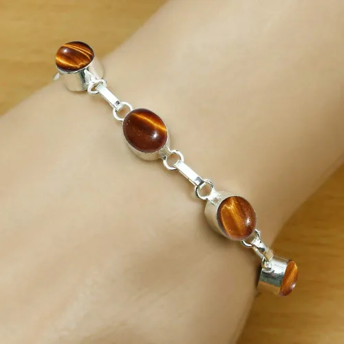 Vista 4 de Oval Shape Natural Gemstones Statement Bracelet for Women - 925 Silver Plated Handmade Birthstone Bohemian Vintage Style Women's Jewelry Gifts for
