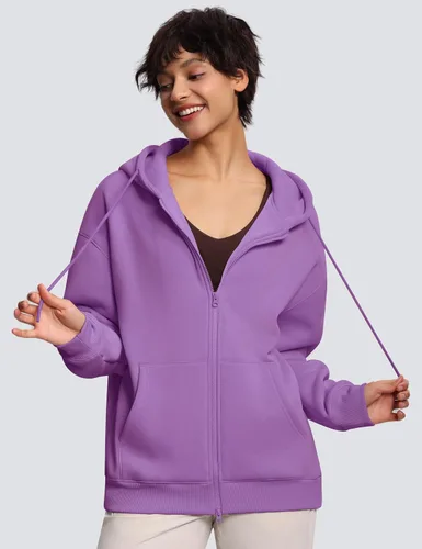 Vista 4 de THE GYM PEOPLE Sudaderas con capucha de forro polar de gran tamaño para mujer, con cremallera completa, abrigos con capucha para otoño