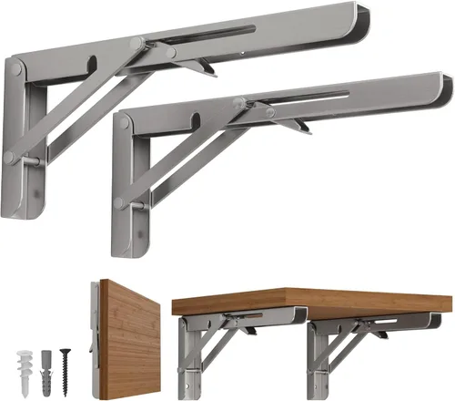 Vista 11 de LEOPO Soportes de estante plegables de 8 pulgadas - 2 paquetes Soportes plegables resistentes triangulares montados en la pared para mesa plegable