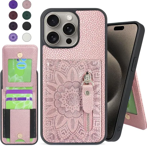 Vista 8 de Harryshell Funda compatible con iPhone 15 Pro Max con ranuras para tarjetas [con capacidad para hasta 6 tarjetas] Función de atril, bolsillo