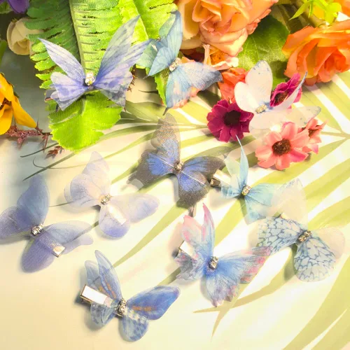 Vista 4 de Clip de mariposa para decoración del cabello, pinzas para el cabello de mariposa en movimiento para niñas (Bule-10PCS)
