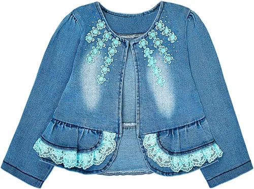 Vista 3 de Peacolate 6M-4Years Primavera Otoño Bebé Niñas Ropa Conjunto 3pcs Manga Larga Vestido Denim Chaqueta y Jeans Azul Lace