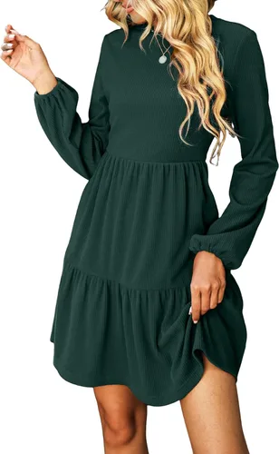 Vista 16 de CUPSHE Minivestido tipo suéter con cuello redondo y manga larga de obispo Naranja quemado