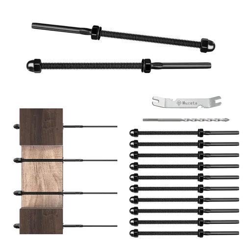 Vista 18 de Muzata Paquete de 10 accesorios de barandilla de cable negro de 1/8 pulgadas, tensor roscado a mano para poste de metal de 2 x 2 pulgadas, sistema