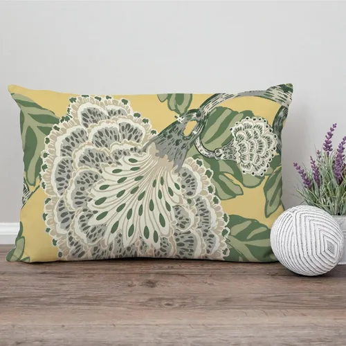 Vista 115 de ArogGeld Funda de cojín con flores verdes y blancas con flores grises y negras y hojas verdes en estilo chinoiserie, funda de almohada cuadrada