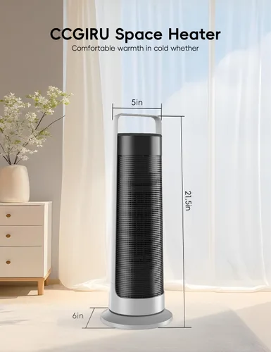Vista 8 de Calentador de espacio para uso en interiores, habitación grande, calentador de oficina portátil de 1500 W, oscilación de 120°, cerámica PTC