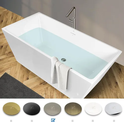 Vista 3 de FerdY Palawan - Bañera independiente de acrílico de 59 pulgadas, diseño contemporáneo rectangular para bañera de inmersión independiente