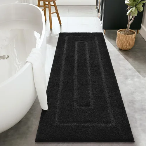 Vista 22 de HOMORE Alfombra de baño negra de 24 x 17 pulgadas, suave y absorbente, alfombra de baño pequeña, alfombra de baño lavable antideslizante para bañera