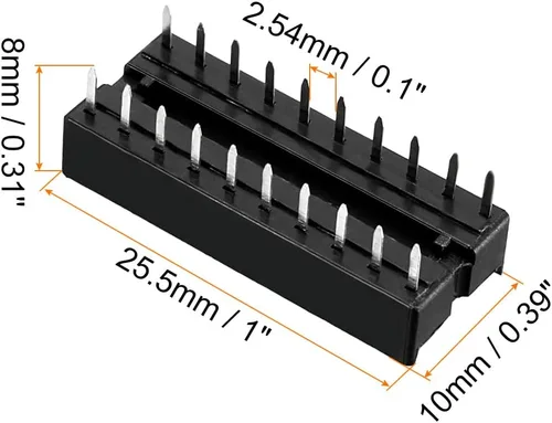 Vista 2 de Adaptador de enchufe de chip IC DIP para soldadura [para placa de circuito PCB] - Paso de 0.100 in, 20 pines planos, 10 piezas