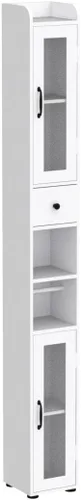 Vista 4 de Maupvit Armario de almacenamiento de baño con 2 puertas de vidrio esmerilado, armario de almacenamiento alto y estrecho con puertas y estantes