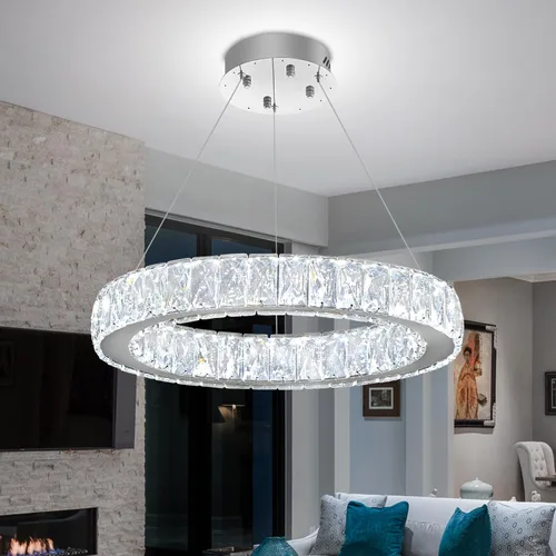 Vista 9 de Araña de Cristal LED Moderna Regulable de 8" Anillo Dorado Luminarias Colgantes para Isla de Cocina Comedor Sala de Estar