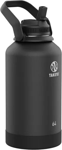 Vista 27 de Takeya Actives - Botella de agua con tapa con popote, duradera y de fácil cuidado, con aislamiento de acero inoxidable, tapa sin BPA con asa