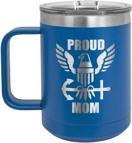 Vista 10 de PROUD NAVY MOM BLACK Taza de café de 15 oz con tapa deslizante Taza de café de viaje aislada Ideas de regalos del día de la madre de hijo o hija