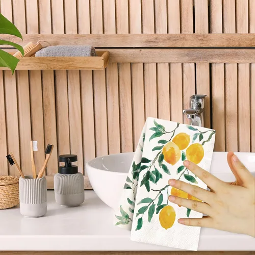 Vista 7 de 80 hojas de servilletas de limón para invitados, servilletas de papel de acuarela para cena, servilletas de mano desechables decorativas