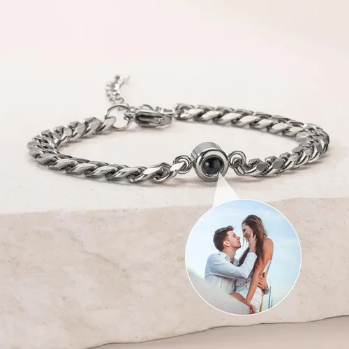 Vista 4 de DayOfShe Pulseras personalizadas para hombre con imagen en el interior, pulsera de proyección de fotos personalizada para novios, padres, esposo