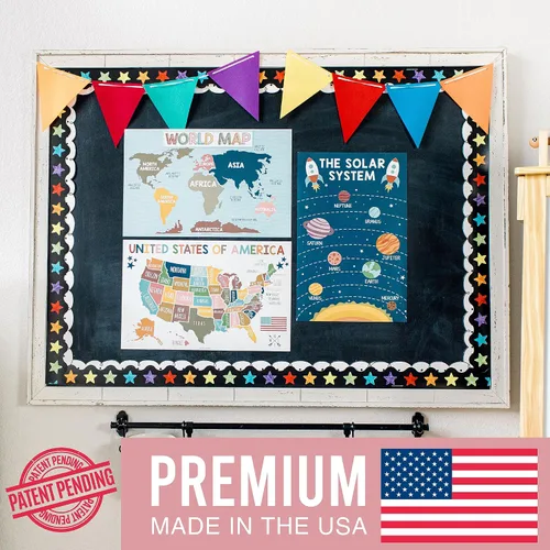 Vista 3 de Hadley Designs 4 carteles del alfabeto, mapa de Estados Unidos, mapa del mundo y sistema solar, gráficos ABC laminados para decoración de pared