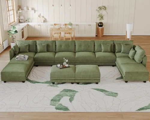 Vista 33 de LLappuil Sofá Seccional Modular con Asientos de Almacenamiento, Sofá Modular Convertible de Pana Chaise para Sala de Estar, Sofás de 5 Plazas con 3